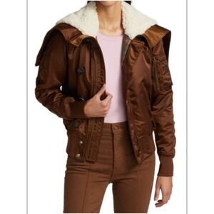 Mother Women Size Small The Puffer Zip Up Hoodie Warm Feelings Shearling‎ Bomber